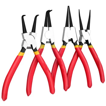 

4Pcs Portable Internal External Spring Bent Straight Snap Ring Disassembly Practical Circlip Pliers Set Home Crimp Tool