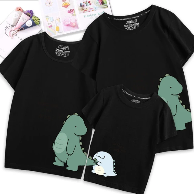 Family Matching Outfits Clothes Mother Dad and Kid Summer Cartoon Dinosaur T-Shirt Sport Clothing Cotton Parent Child Outfits 6