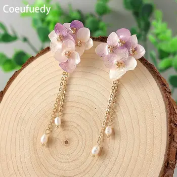 

Real flower Drop Earrings For Women Engagement Gift Handmade Freshwater Pearl Dangle Earrings Fine Jewelry