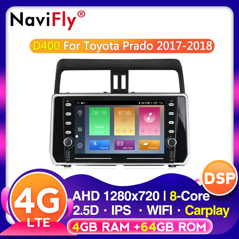 Android car multimedia radio player For Toyota Prado 150 2017 2018 IPS DSP 4G LTE Carplay wheel steering control wifi BT | Автомобили и