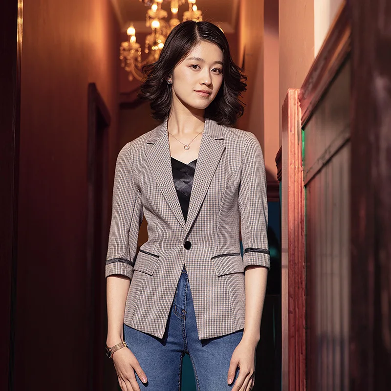

Fashion Thousands of Birds Small Suit Coat Women's 2019 Spring New Style Slim Fit Elegant Slimming Half-sleeve Shirt Suit Work C