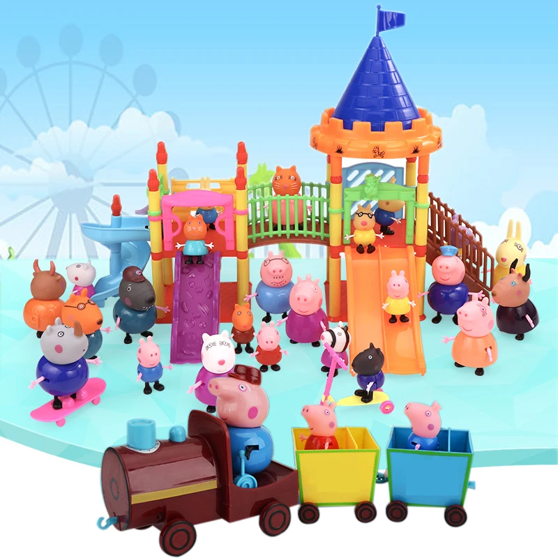 Peppa игрушки "Свинка" Джордж, Свинка Пеппа, Семья друзья игрушки реальный набор декораций парк развлечений дома ПВХ фигурки на Новый год