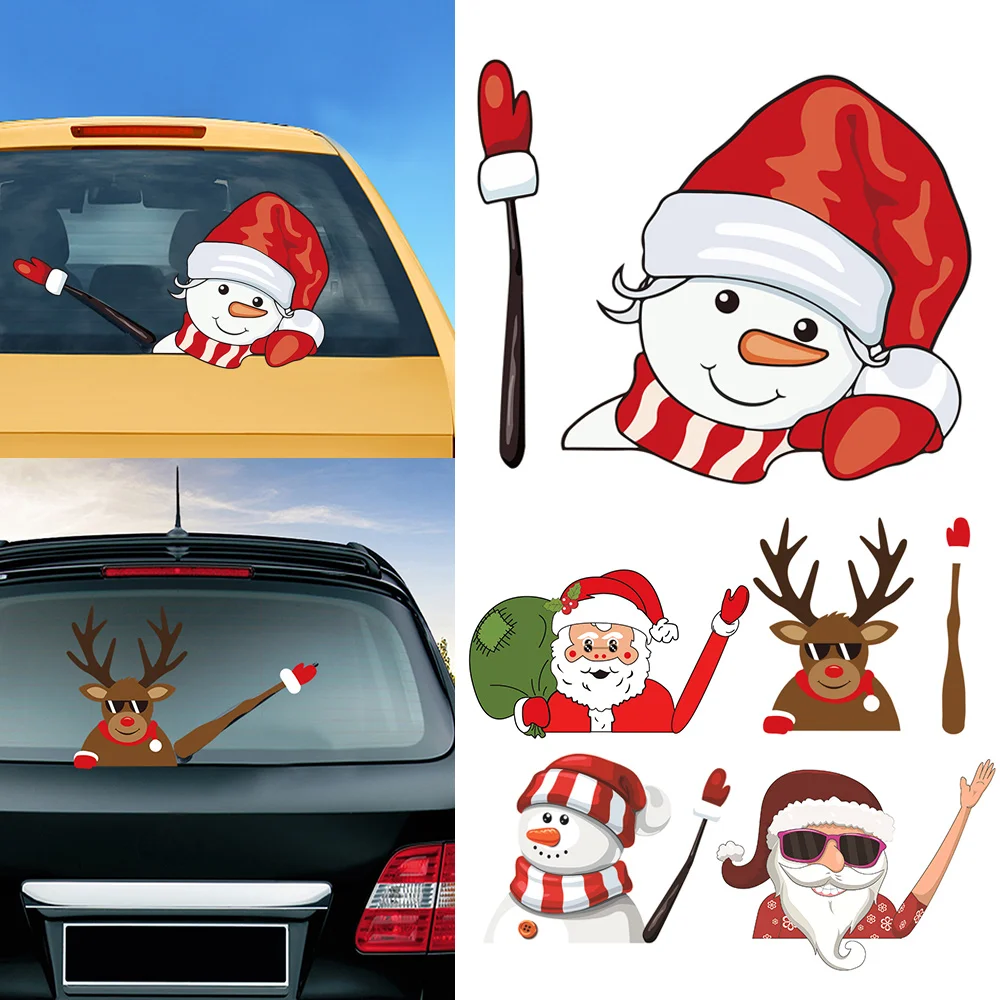 

High Quality Christmas Car Rear Windshield Wipers Stickers Windscreen Santa Claus Cute Window Decals NCM99