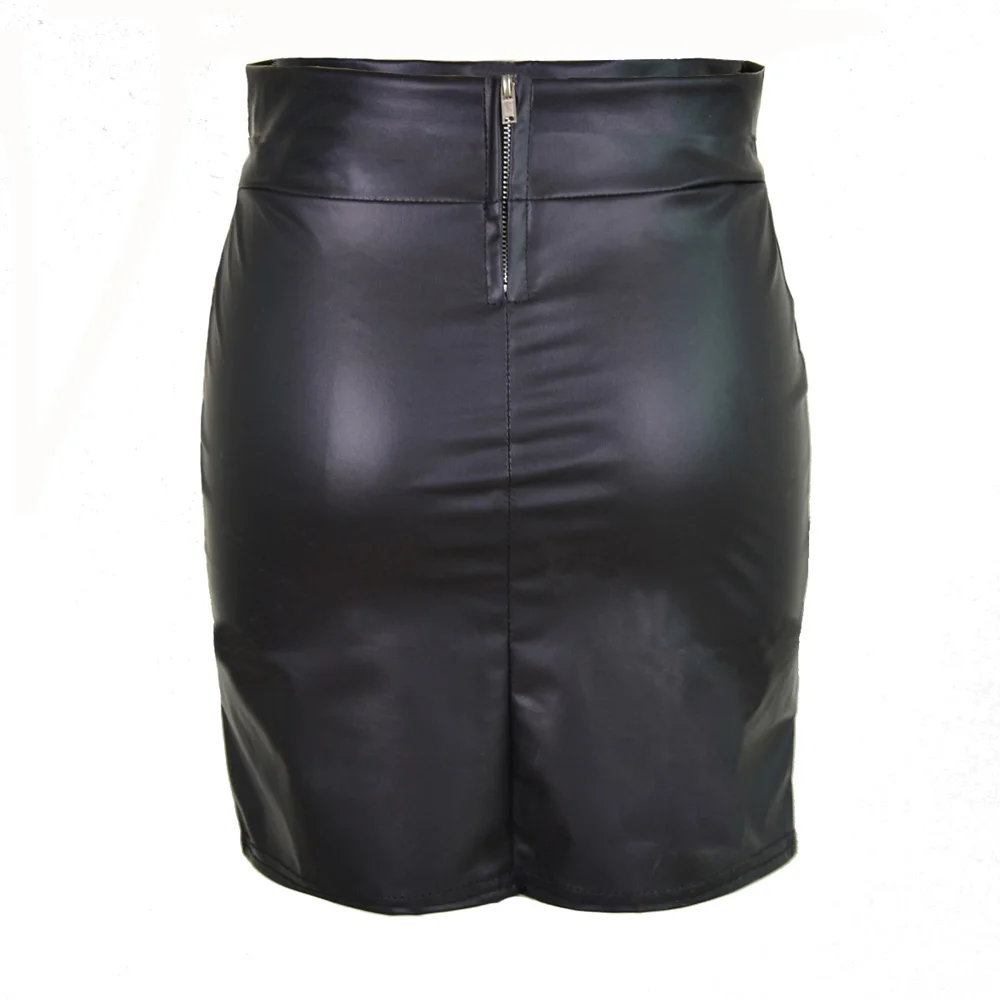 Женские юбки с высокой талией из искусственной кожи, облегающие, на молнии, сексуальные, выше колена, Wetlook