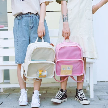 

AUAU-New Cute Transparent Ladies Backpack Pvc Jelly Color Student Bag Fashion Girl Backpack
