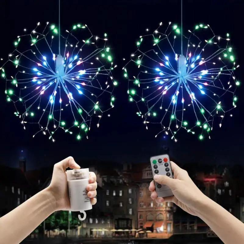 

2019 New Year Christmas Garland DIY Firework LED String Hanging Starburst Fairy Strip Light Wedding Party Home Store Decor