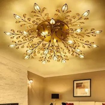 

Led Ceiling Lights Crystals Leaf deco Modern Ceiling Lamp For Bedroom Living room Kitchen Light Surface mounted Nordic Gold Lamp