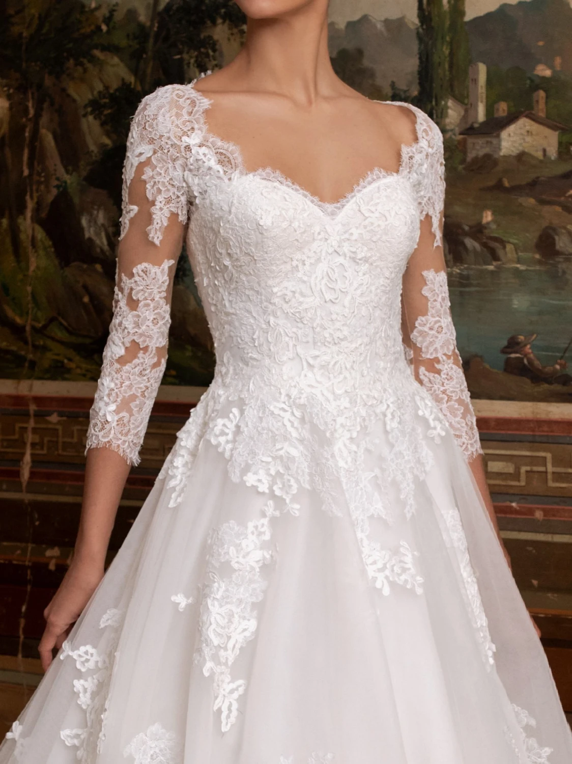 Vivian's Bridal модное Персиковое сердце свадебное платье Элегантное кружевное Иллюзия аппликации рукав три четверти пушистое свадебное платье