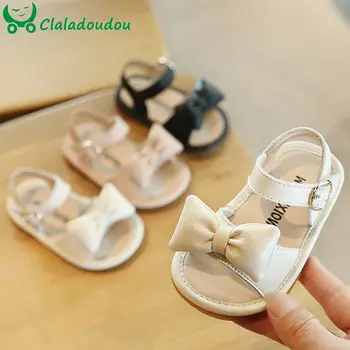 

11.5-15.5cm Baby Princess Dress Shoes Solid Butterfly First Birthdays Party Shoes Sandals Soft Cow Muscle Casual Summer Flats
