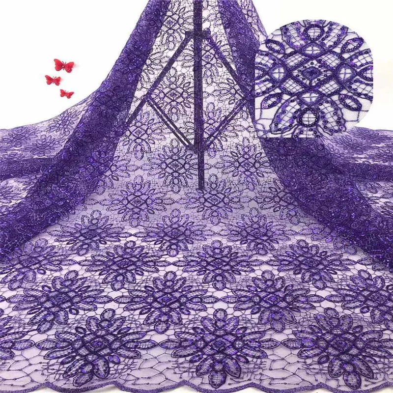 Фиолетовая вышивка новейшие тюлевые ткани кружево 2019 блестки Сетка Французский