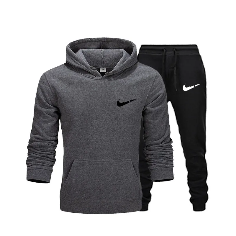 

2019 Brand Men's Tracksuit Men Running Sportswear Two Piece Sets Autumn Winter Fleece Thick Hoodies+Pants Sporting Suit female