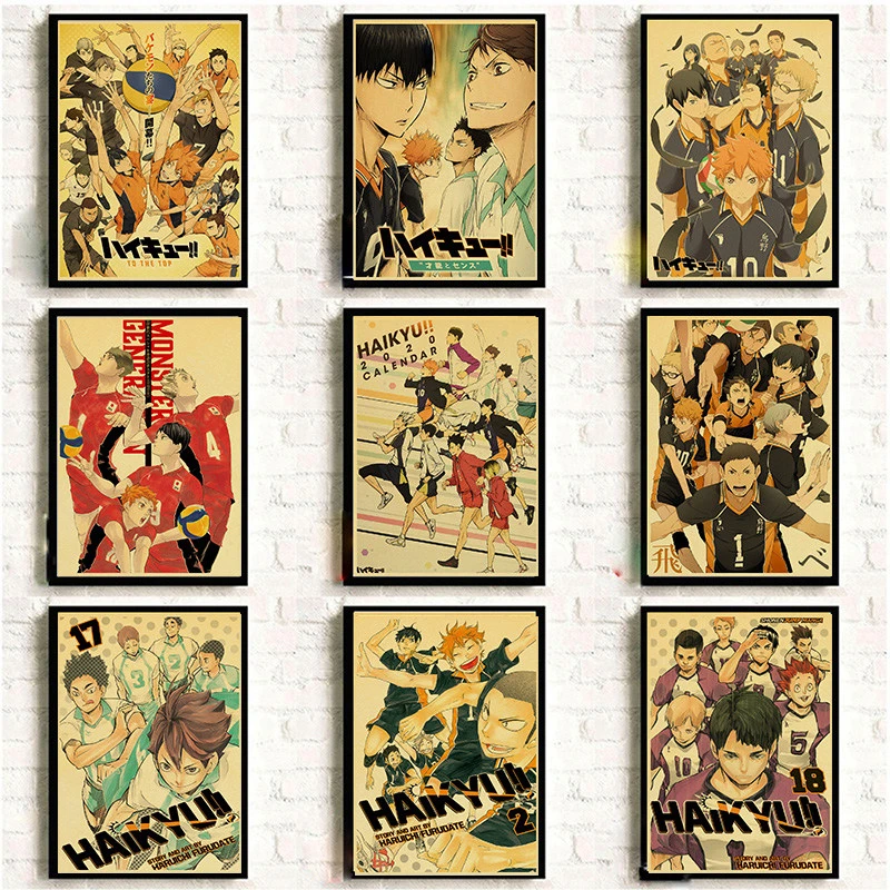 haikyuu vintage poster anime manga hd print wall poster kraft paper prints wall art sticker picture home room decor painting calligraphy aliexpress