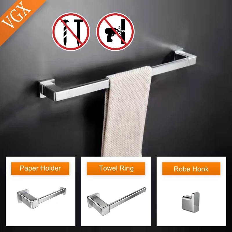 VGX Bath Hardware Sets Towel Rack Toilet Paper Holder Towel Bar Robe Coat Hooks Bathroom Accessories Set Wall Mount Chrome