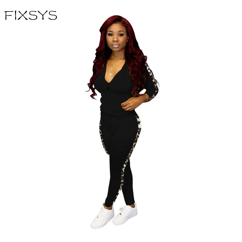 

Leopard Patchwork Two Piece Set Jogging Femme Casual Sporty Zipper Long Sleeve Jackets + Leggings Club Party Tracksuit Women