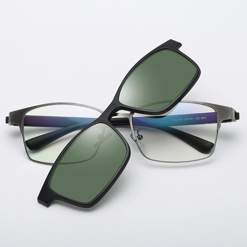 Поляризованные солнцезащитные очки для мужчин и женщин с магнитным зажимом, солнцезащитные очки для ночного видения, очки для вождения, мужские UV400 квадратные оптические очки, оправа - Цвет линз: Зеленый