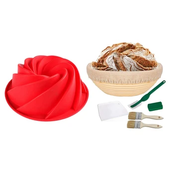 

1 Pcs Big Swirl Shape Silicone Butter Cake Mould Baking Form Tools & 1 Pcs Banneton Proofing Basket Natural Rattan Bowl