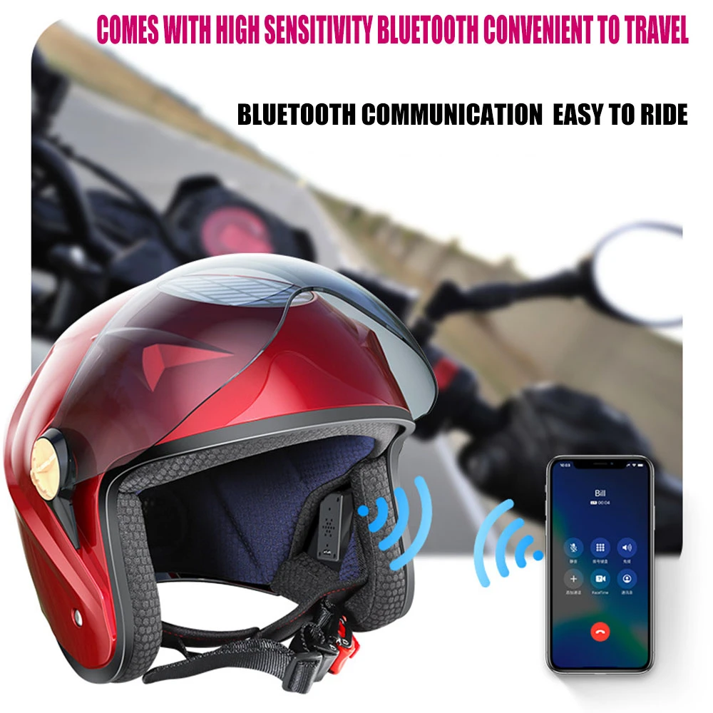 Casco con ventilador aire para motocicleta, protector de medio casco Solar neutra, ABS inteligente, compatible con Bluetooth, música, teléfono, vehículo eléctrico|Cascos| - AliExpress