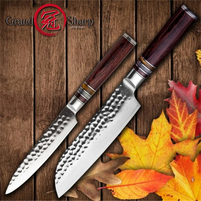 GRANDSHARP Дамасские кухонные ножи 2 шт. Набор ножей vg10 Японские Стальные Santoku универсальные поварские ножи кухонные инструменты Подарочная коробка