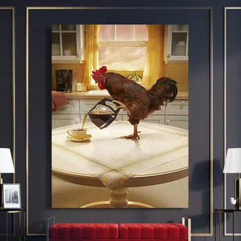 

Wall Art Posters Canvas Painting Chicken Making Coffee Canvas Prints Poster Decorative Pictures For Wall Tableau Mural Painting