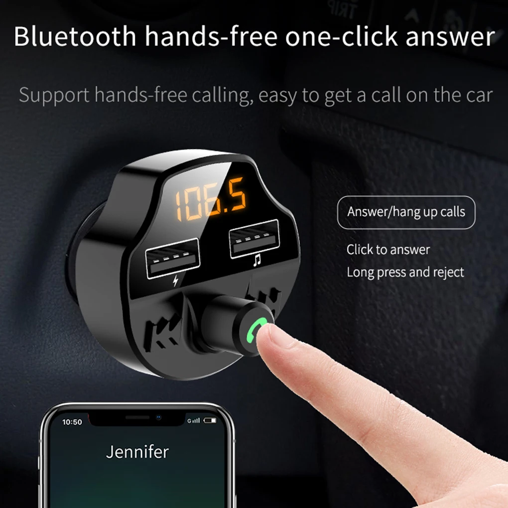 Bluetooth 5,0 Автомобильный MP3-плеер адаптер батарея Снижение напряжения шума TF карта Hands-free Dual USB зарядное устройство