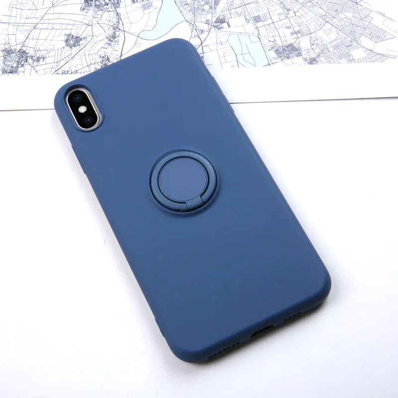 Мягкий силиконовый чехол, чехол для iPhone 7, 8, 6, 6S Plus, X, XS, S, 11 Pro, Max, XR, подставка для телефона, кольцо-держатель, противоударный защитный чехол для iPhone7 On - Цвет: Blue