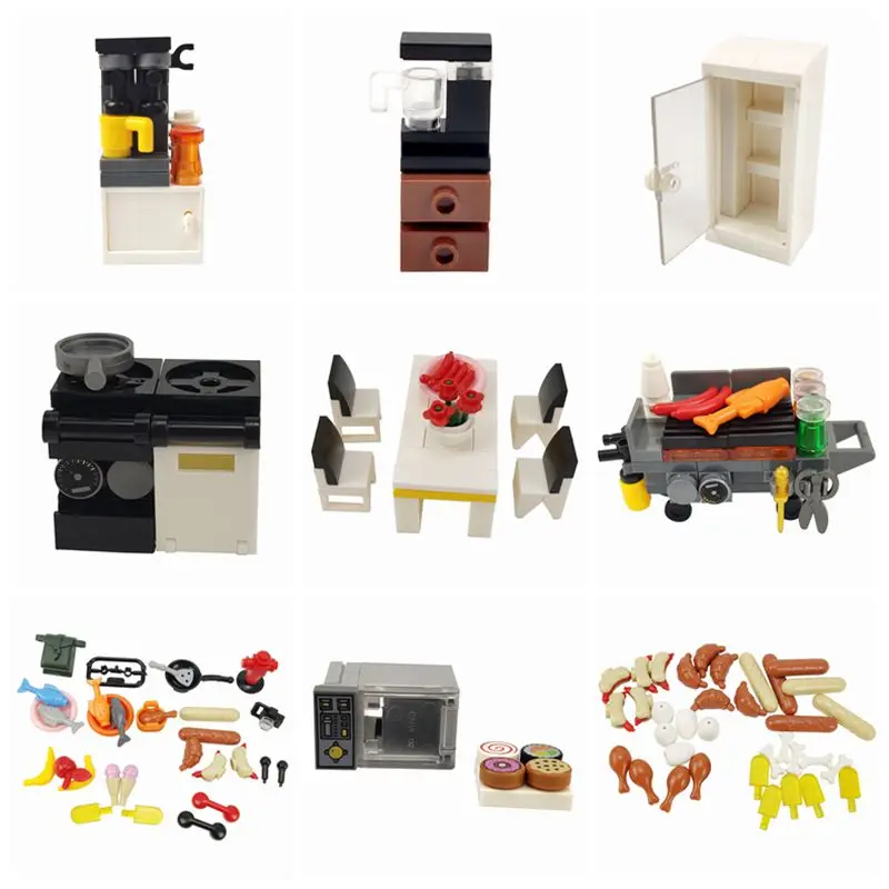 

Compatible for Legoing MOC The Kitchenware Refrigerator Stove Drinking DIY Building Blocks Bricks Toys for Children MOC Toy