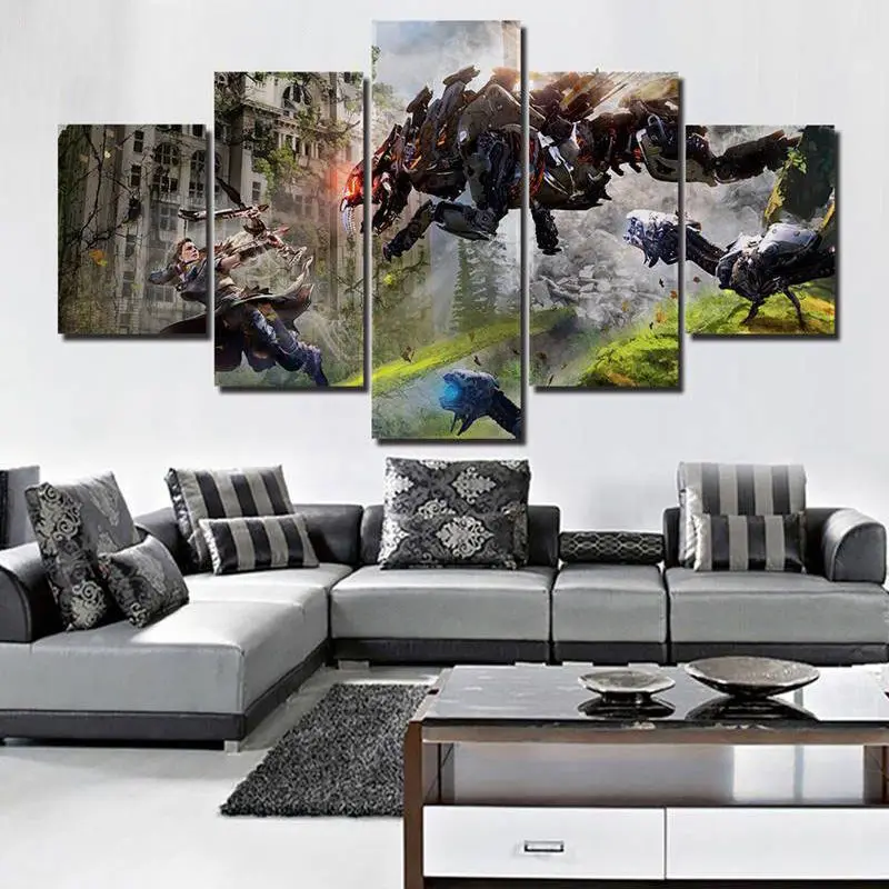 No Framed Canvas 5 Pezzi Horizon Zero Dawn Kids Teens Game Wall Art Hd Poster Immagini Dipinti Decorazioni Per La Casa Per Soggiorno
