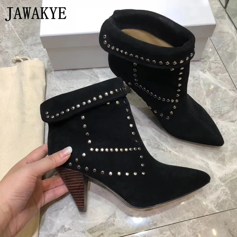 New Hot Real Suede Studded Ankle Boots 