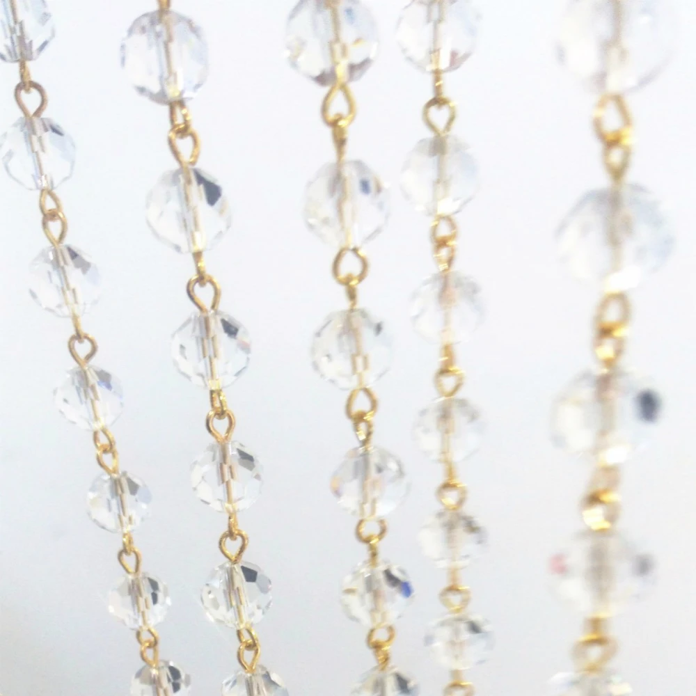 

10/50 Meters 10mm Crystal Faceted Ball Beads Chain With Gold Connectors Glass Strand Garlands For Door Decoration