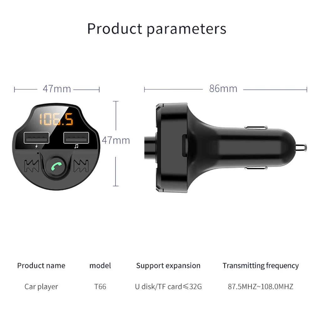 Kebidu 3.1A автомобильное зарядное устройство с двумя USB, беспроводной fm-модулятор, Автомобильный MP3-плеер, TF Bluetooth 5,0, fm-передатчик, напряжение, ЖК-дисплей
