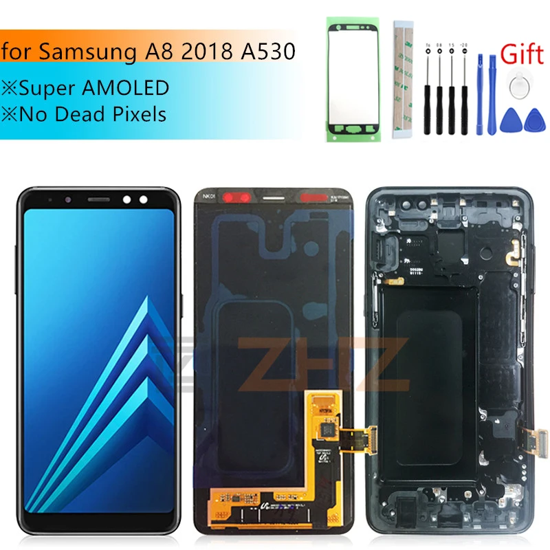  Super AMOLED For Samsung A530 lcd A8 2018 touch screen digitizer Assembly A530f with frame A530 scr