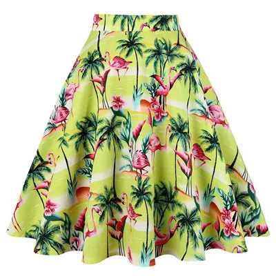Женская винтажная растягивающаяся юбка средней длины с высокой талией 50 s, осенняя юбка с цветочным принтом, женская одежда - Цвет: 23