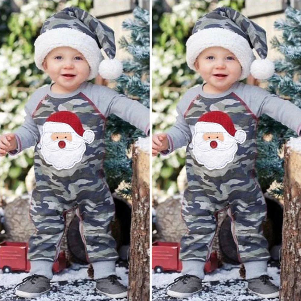 Комбинезон для малышей Рождественский камуфляжный комбинезон для девочек и мальчиков с рождественским принтом Санты, новогодний костюм для новорожденных детская зимняя одежда г. 19Sep