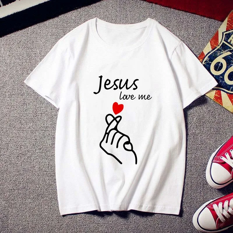 

Jesus Love me Print Harajuku T shirt Women 2021 New Tshirt O-neck Short Sleeve Love of Letter T-shirt White Tops Female Clothing