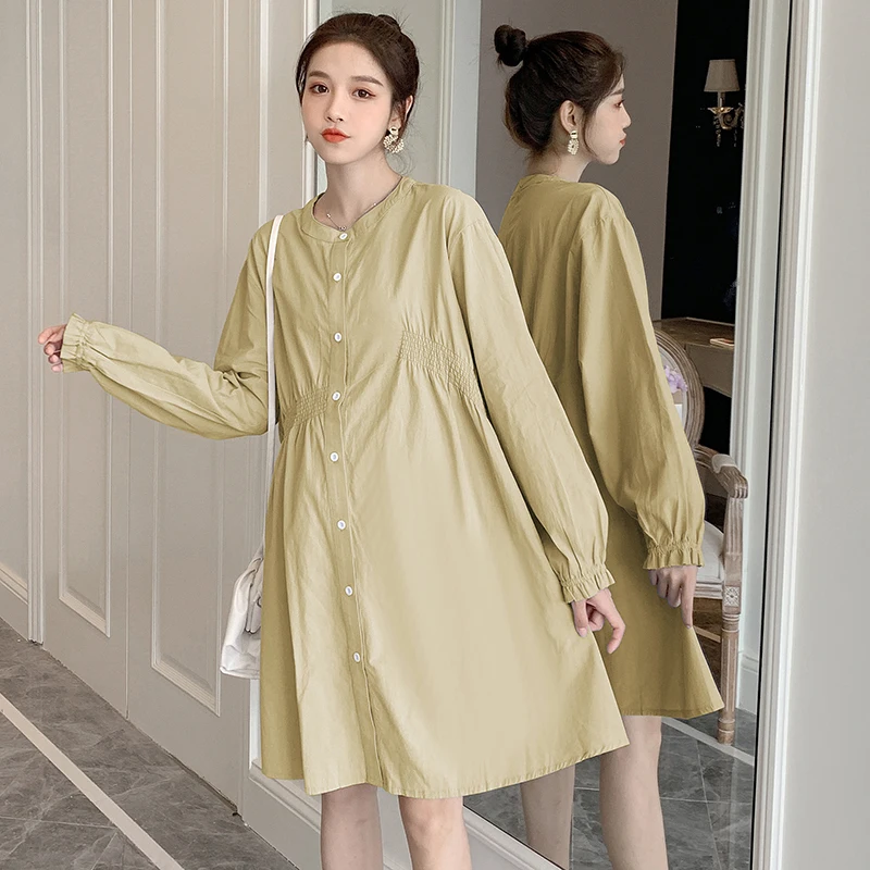 Корейская мода 6639 # осенние хлопковые блузки для беременных с длинным рукавом