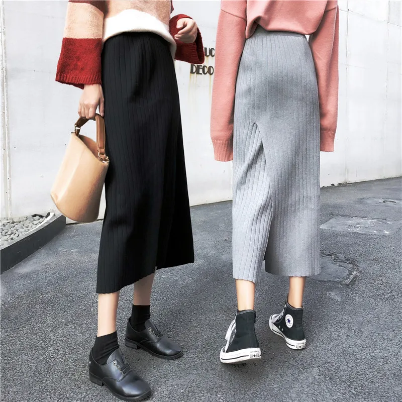 Make 4268# qiu dong bi into the joker knitted skirts side split bar package hip skirt of tall waist pit