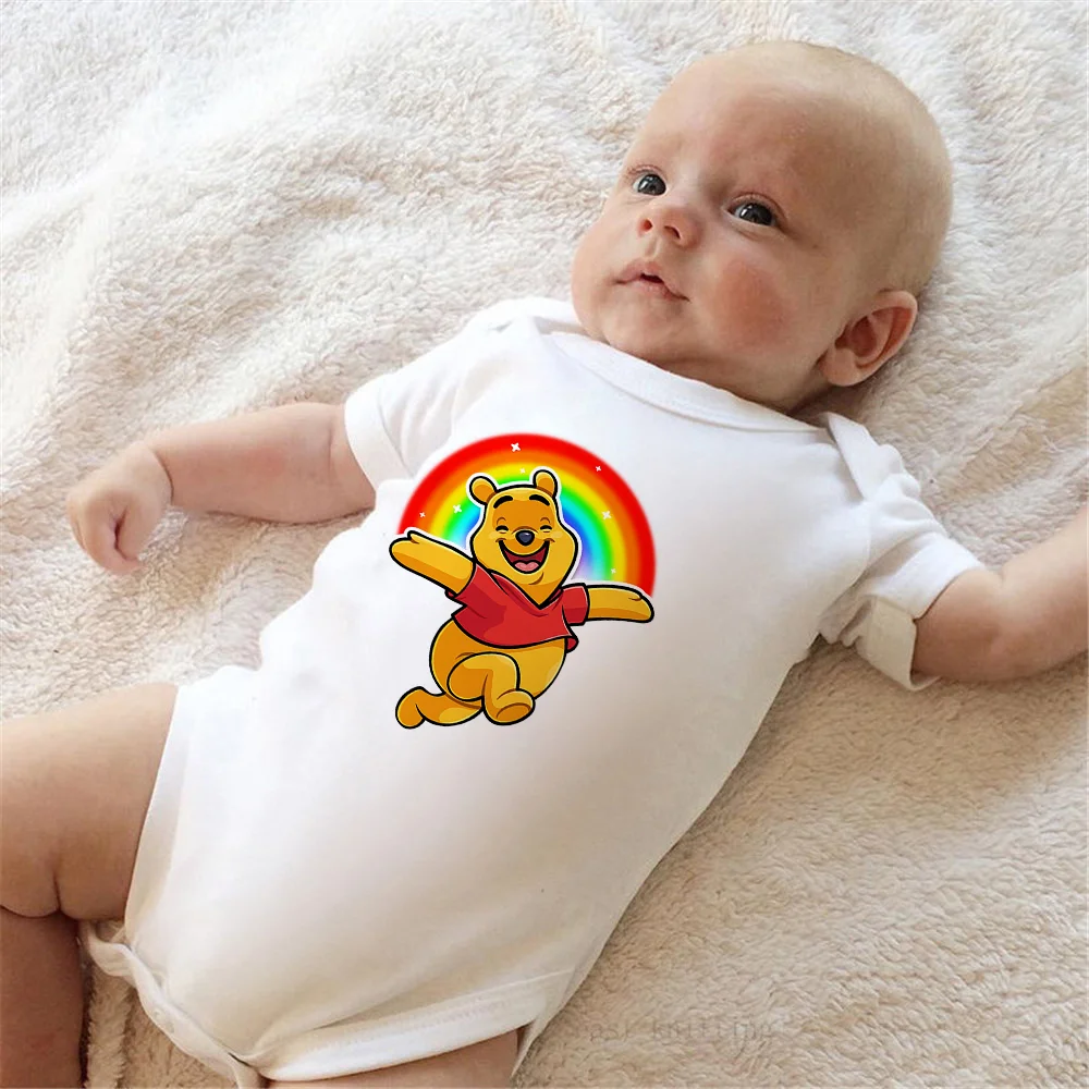 Tuta per neonato bianca estiva per bambini Winnie The Pooh Disney Cute  Cartoon body Baby Boys Girls pagliaccetti a maniche corte
