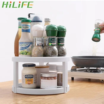 

HILIFE 2 Tier Pantry Cabinet Turntable Round Shelf Condiment Storage Rack Kitchen Storage Tray Spice Rack Rotating Organizer
