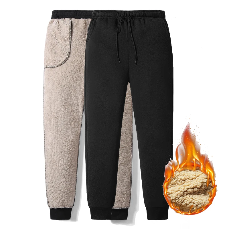 Black 1 Troueser Thicken Sweatpants Winter Men's Plus Velvet Padded Trousers Slim Large Size Warm Pants Solid Trend Sports Jogges M-5XL,ZA306 - Цвет: Black 1 Troueser