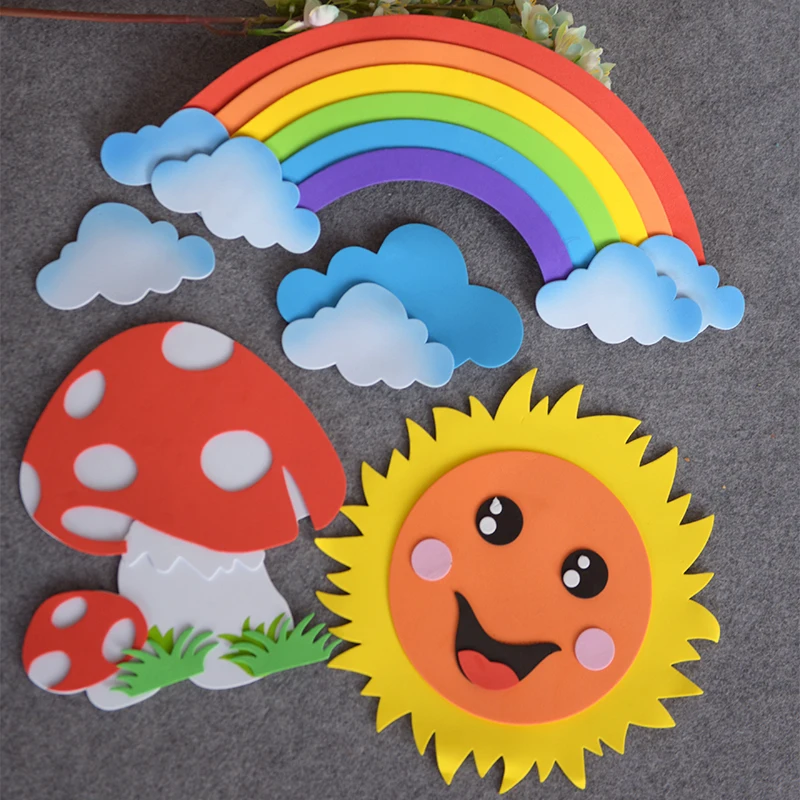 T-N DIY Sky Rainbow Cloud Sun Moon Handmade Wall Stickers Handwork EVA Foam for Kids Learning Educational Wall Decoration Toy handbook stickers decorative stickers decorative labels stickers stationery stickers self adhesive stickers paper stickers adhesive stickers cartoon stickers cartoon sticker