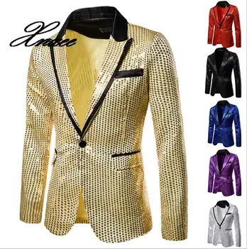 

Shiny Purple Sequin Glitter Blazer Men Jacket Nightclub Prom Blazers Mens DJ Stage Clothes for Singers Rock and Roll Costumes
