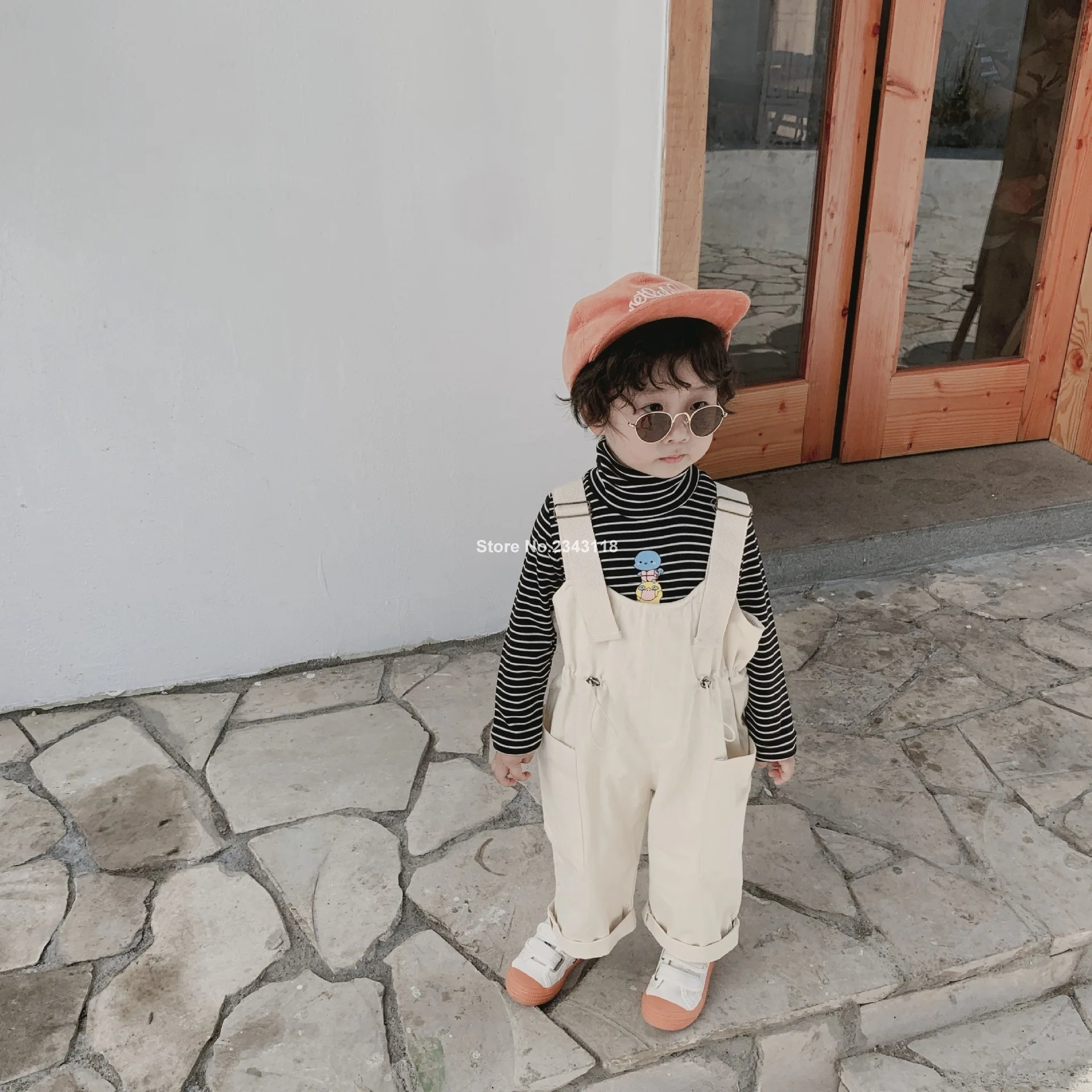 

Korean Style Cute Boys Girls Big Pockets Draw String Waist Overalls 2019 Kids 3 Colors Loose Suspender Trousers