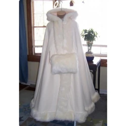 Bealegantom Hooded Bridal Cape Faux Fur Winter Jacket Bolero Women Wedding Floor Length Cloaks Long Party Wedding Coat QA1589