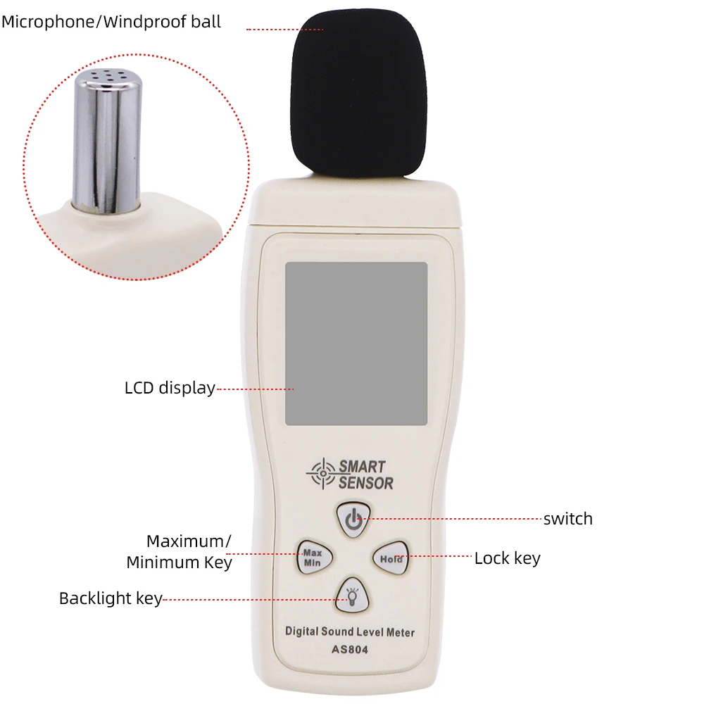 AS804 Digital Sound Level Meter 30D to 130dB