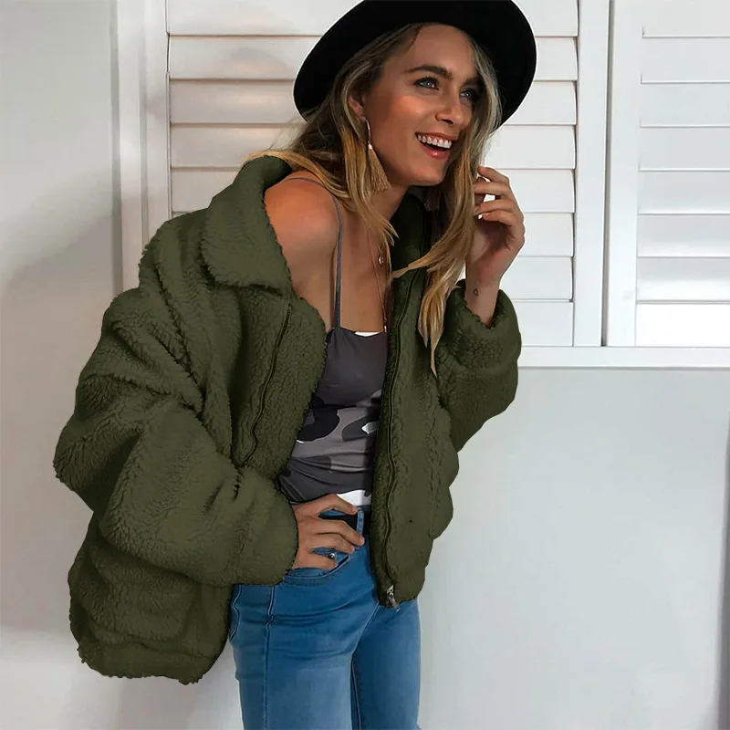 price reduction Plus Size Fleece Faux Shearling Fur Jacket Coat Women Autumn Winter Plush Warm Thick Teddy Coat Fem