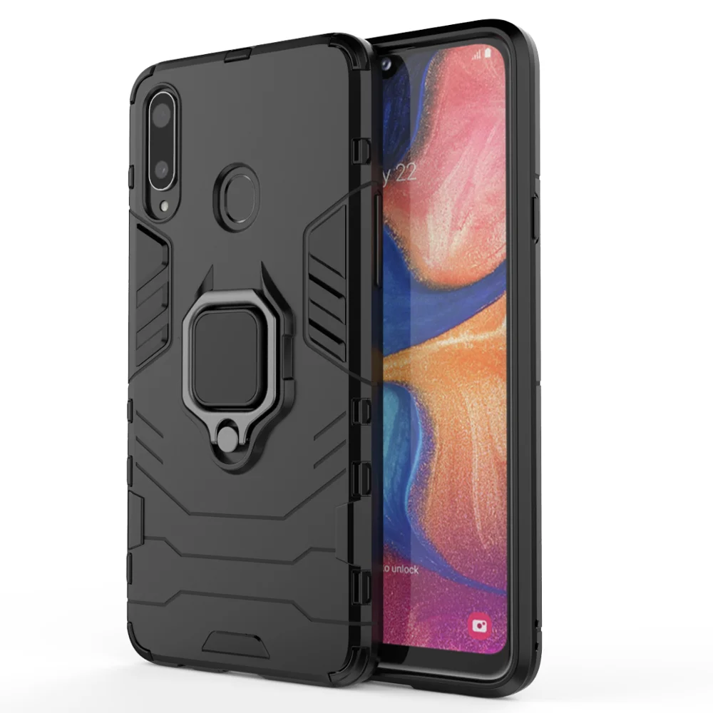 black Для samsung Galaxy A20s чехол, роскошное кольцо, задняя крышка, подставка, броня, противоударный чехол для samsung Galaxy A20s чехол - Цвет: black