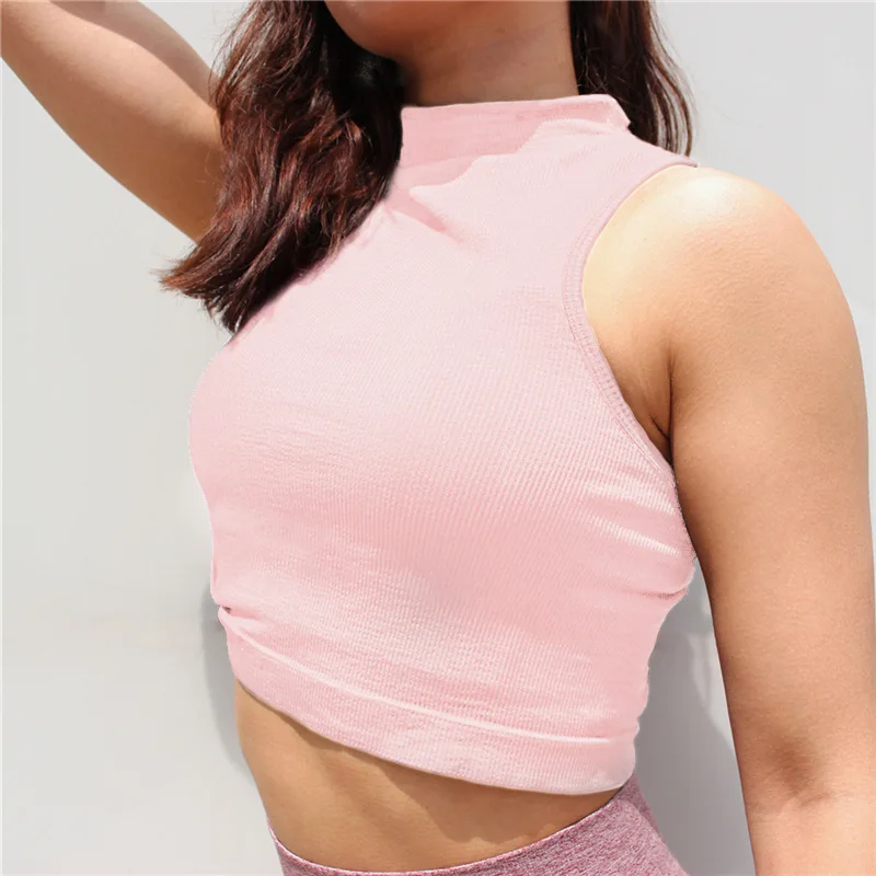 Летний топ для йоги для женщин, спортивный жилет для фитнеса, сексуальный спортивный бюстгальтер для бега, удобные футболки, спортивная одежда - Цвет: Розовый