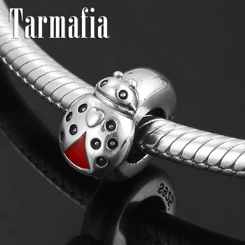 

Real 925 Sterling Silver Red Enamel CZ Ladybug Spacer Stopper Beads Fit Original European Charm Bracelet Fine Jewelry making