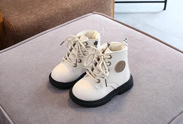Botas de Pelúcia Outono Inverno Crianças Botas Meninos Meninas Couro Martin Moda Impermeável Antiderrapante Quente Sapatos 21-30 2022 - 18 High Quality Mamãe e Bebê