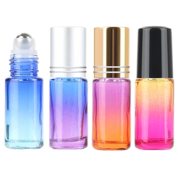 

5pcs/Set 5ml Bottle Roller Ball Gradient Color Thick Glass Roll On Essential Oil Empty Bottle Roller Ball Durable Travel TSLM1